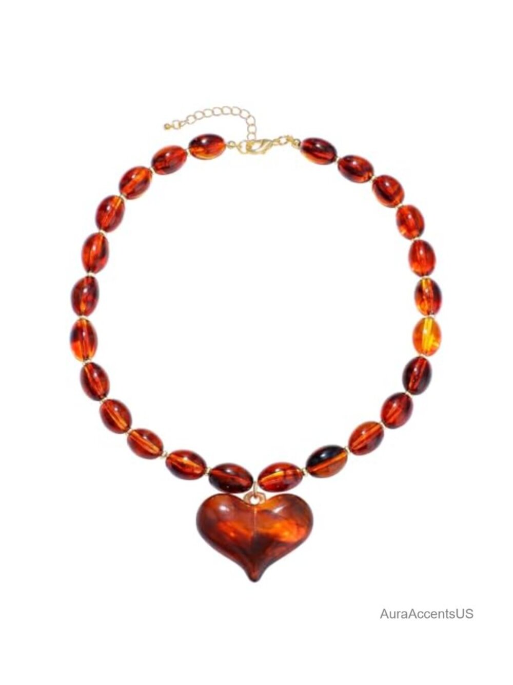 Chunky Beaded Necklace with Puffy Heart Pendant